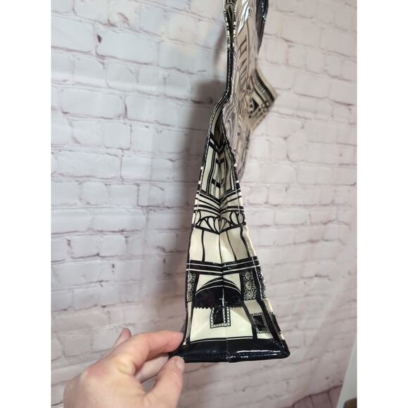 Harrods Of London Iconic Knightsbridge Building PVC Coated Tote Bag Black Ivory - Picture 5 of 14